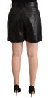Dolce & Gabbana Black Leather High Waist Bermuda Above Knee Shorts
