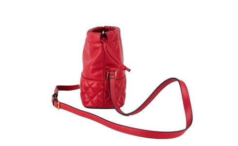 Versace Red Quilted Leather Drawstring Bucket Crossbody Bag with Medusa Emblem