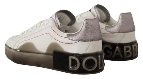 Dolce & Gabbana Portofino White Leather Logo Sneakers Shoes for Women