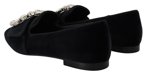 Dolce & Gabbana Crystal Buckle Loafers | Women’s Black Velvet Flats