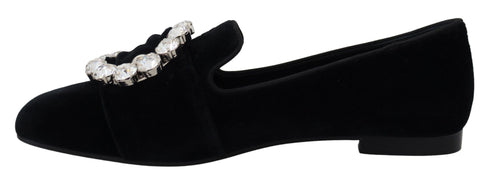 Dolce & Gabbana Crystal Buckle Loafers | Women’s Black Velvet Flats