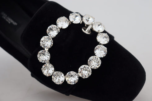 Dolce & Gabbana Crystal Buckle Loafers | Women’s Black Velvet Flats