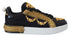 Dolce & Gabbana Black Gold Baroque Portofino Leather Sneakers – Women's Luxury Shoes (Mismatched Size)