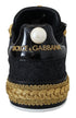 Dolce & Gabbana Black Gold Baroque Portofino Leather Sneakers – Women's Luxury Shoes (Mismatched Size)