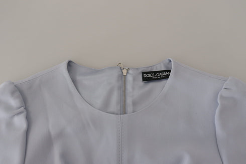 Dolce & Gabbana Blue Floral Applique Midi Viscose Dress