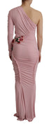 Dolce & Gabbana Pink Flower Embellished One Shoulder Dress