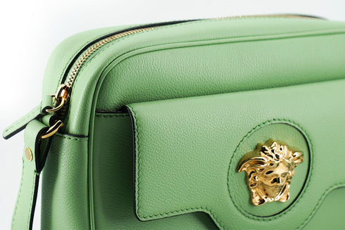 Versace Mint Green Calf Leather Camera Case Crossbody Bag with Gold Medusa Logo for Women