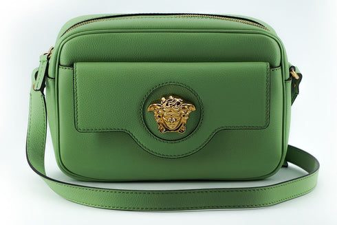 Versace Mint Green Calf Leather Camera Case Crossbody Bag with Gold Medusa Logo for Women