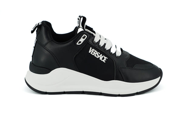 Versace Elegant Monochrome Black White Leather Sneakers Shoes