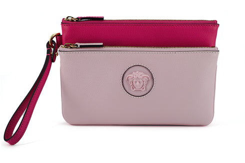Versace Elegant Pink Calf Leather Medusa Logo Pouch Clutch Bag – Women