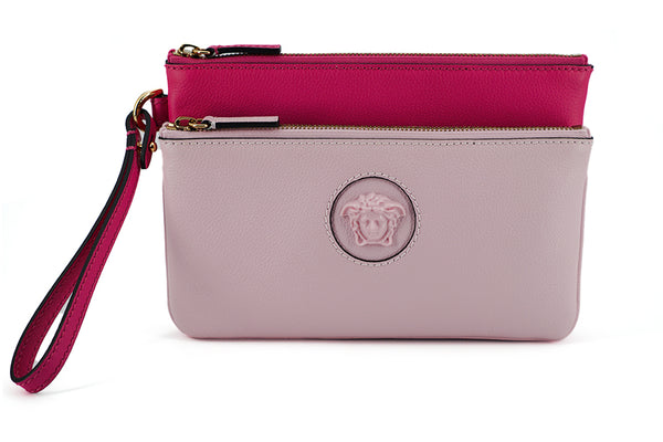Versace Elegant Pink Calf Leather Medusa Logo Pouch Clutch Bag – Women