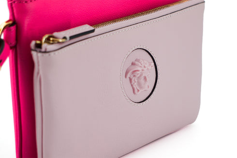 Versace Elegant Pink Calf Leather Medusa Logo Pouch Clutch Bag – Women