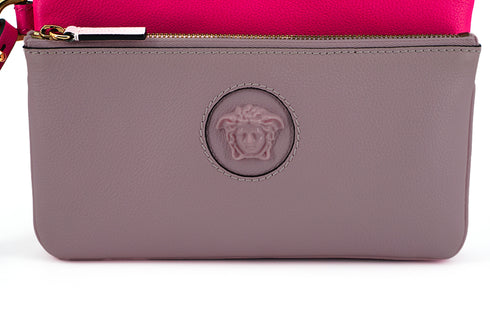Versace Elegant Pink Calf Leather Medusa Logo Pouch Clutch Bag – Women