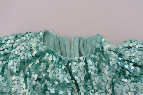 Dolce & Gabbana Blue Sequined Pleated Aline Midi Nylon Dress