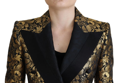 Dolce & Gabbana Black Gold Jacquard Coat Blazer Jacket