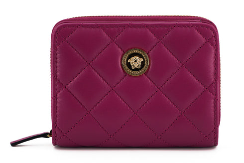 Versace Quilted Wallet in Purple Nappa Leather with Medusa Logo for Women