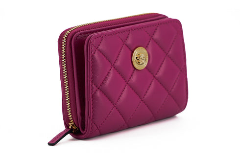 Versace Quilted Wallet in Purple Nappa Leather with Medusa Logo for Women