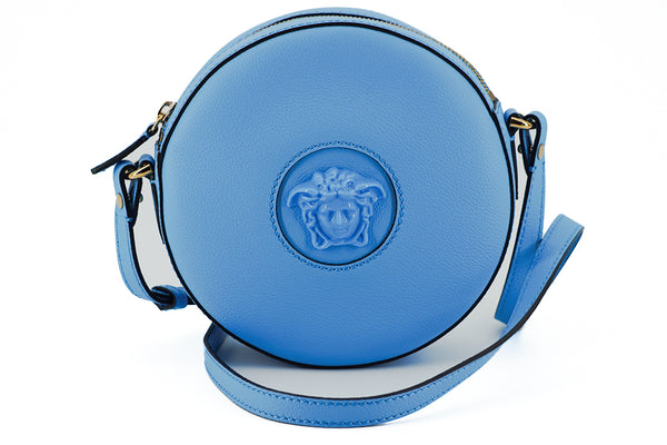 Versace Chic Round Blue Calf Leather Shoulder Bag for Women