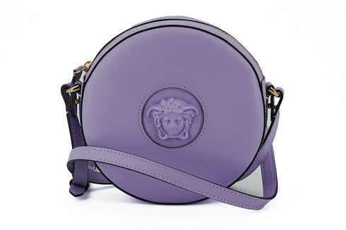 Versace Elegant Round Purple Calf Leather Shoulder Bag for Women