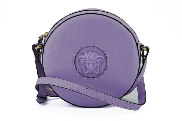 Versace Elegant Round Purple Calf Leather Shoulder Bag for Women