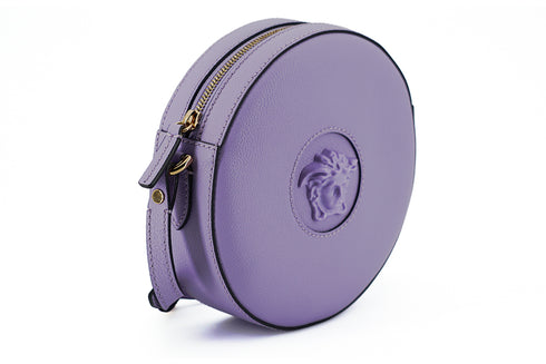 Versace Elegant Round Purple Calf Leather Shoulder Bag for Women
