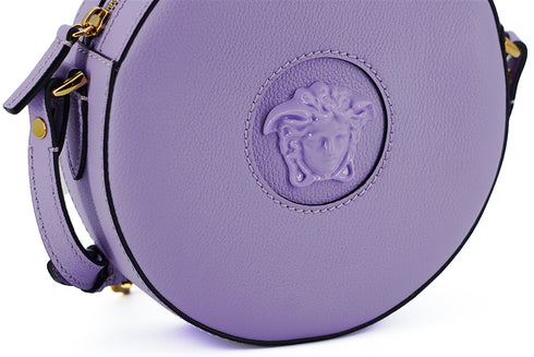 Versace Elegant Round Purple Calf Leather Shoulder Bag for Women