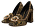 Dolce & Gabbana Gold Pumps Brocade Pearl Embellished Square Toe Heels - Women’s