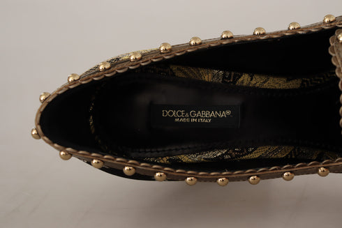Dolce & Gabbana Gold Pumps Brocade Pearl Embellished Square Toe Heels - Women’s