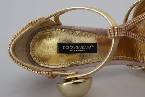 Dolce & Gabbana Pink Crystal T-strap Heels Pumps Shoes - Women’s