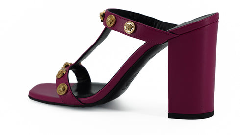 Versace Purple Calf Leather Medusa High Heels Sandals for Women