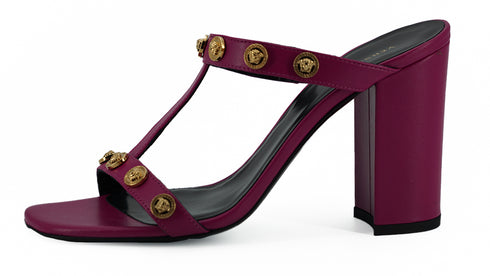 Versace Purple Calf Leather Medusa High Heels Sandals for Women