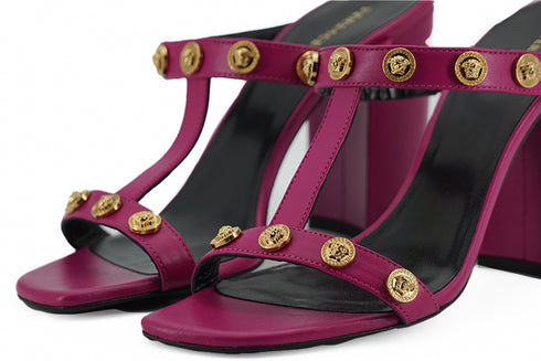 Versace Purple Calf Leather Medusa High Heels Sandals for Women
