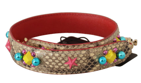 Dolce & Gabbana Shoulder Strap Beige Python Leather Crystals Women’s 70cm