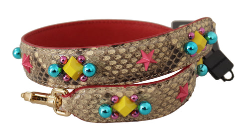 Dolce & Gabbana Shoulder Strap Beige Python Leather Crystals Women’s 70cm