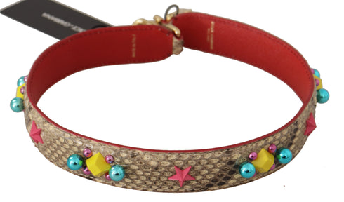 Dolce & Gabbana Shoulder Strap Beige Python Leather Crystals Women’s 70cm