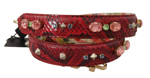 Dolce & Gabbana Shoulder Strap Red Python Leather Crystals Women’s Reversible