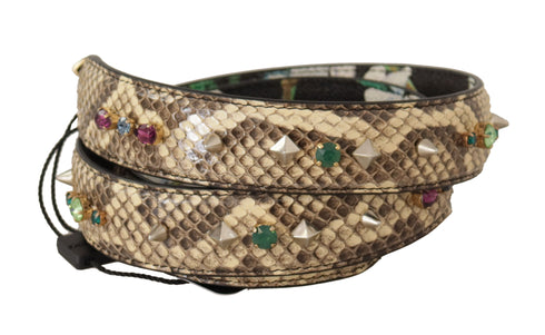Dolce & Gabbana Shoulder Strap Beige Python Leather Crystals Women’s Reversible