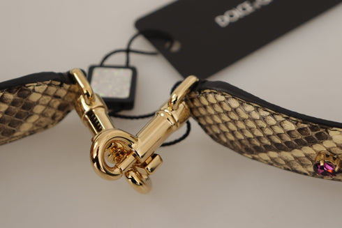 Dolce & Gabbana Shoulder Strap Beige Python Leather Crystals Women’s Reversible