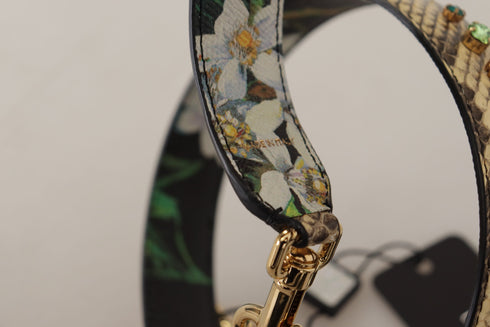 Dolce & Gabbana Shoulder Strap Beige Python Leather Crystals Women’s Reversible