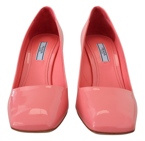 Prada Pink Patent Leather Block Heels for Women – Square Toe Pumps