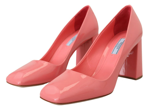 Prada Pink Patent Leather Block Heels for Women – Square Toe Pumps