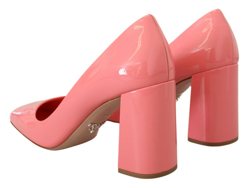 Prada Pink Patent Leather Block Heels for Women – Square Toe Pumps