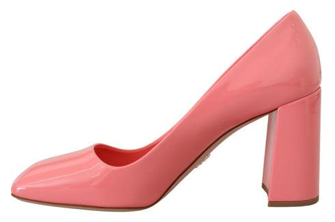 Prada Pink Patent Leather Block Heels for Women – Square Toe Pumps