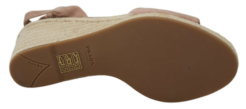 Prada Pink Suede Leather Wedge Sandals for Women – Ankle Strap Espadrille Heels