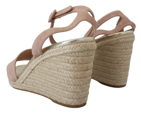 Prada Pink Suede Leather Wedge Sandals for Women – Ankle Strap Espadrille Heels