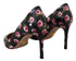 Prada Black Floral Leather Heels for Women – Stiletto Pumps with Pink Print