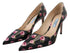 Prada Black Floral Leather Heels for Women – Stiletto Pumps with Pink Print