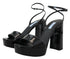 Prada Black Patent Leather Platform Block Heel Sandals with Ankle Strap - Women’s Heels