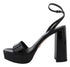 Prada Black Patent Leather Platform Block Heel Sandals with Ankle Strap - Women’s Heels
