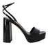 Prada Black Patent Leather Platform Block Heel Sandals with Ankle Strap - Women’s Heels